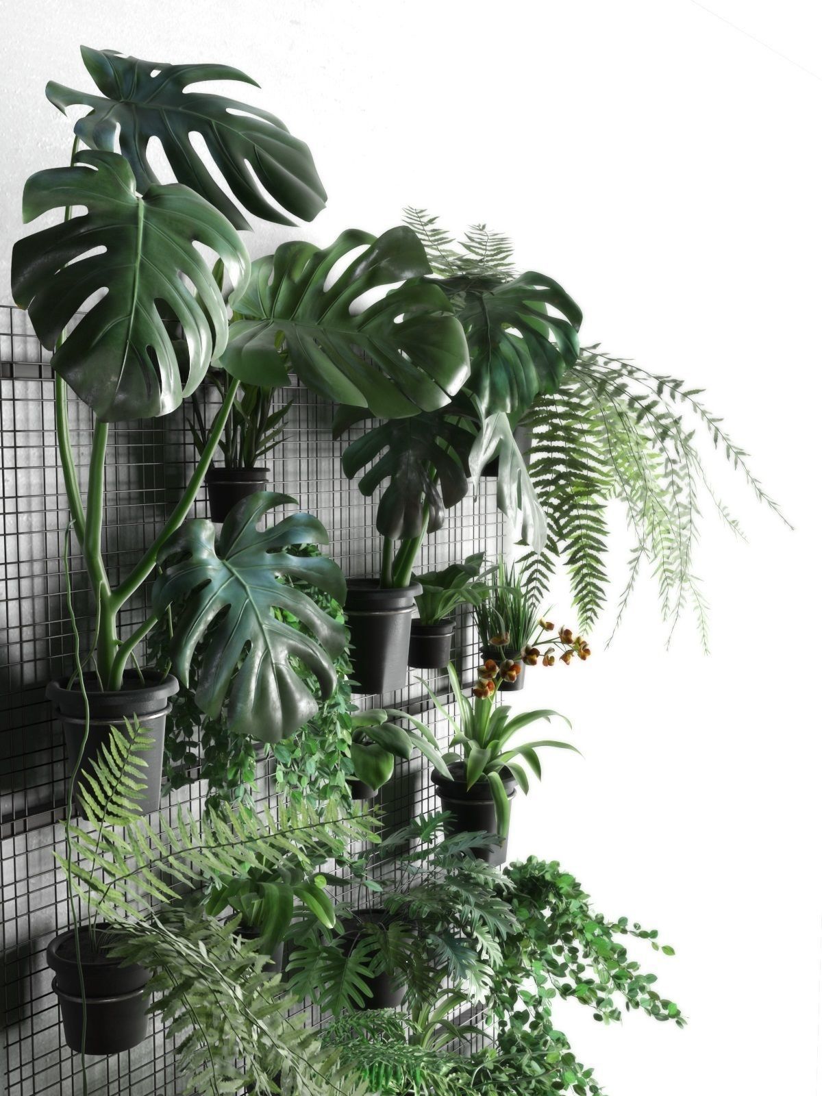 Wall Grid with Pot Plants 3D model_2