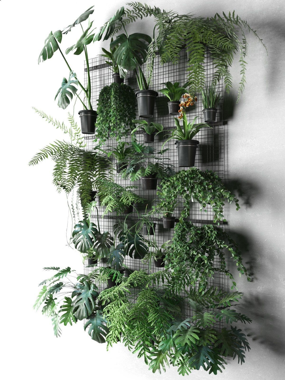 Wall Grid with Pot Plants 3D model_1