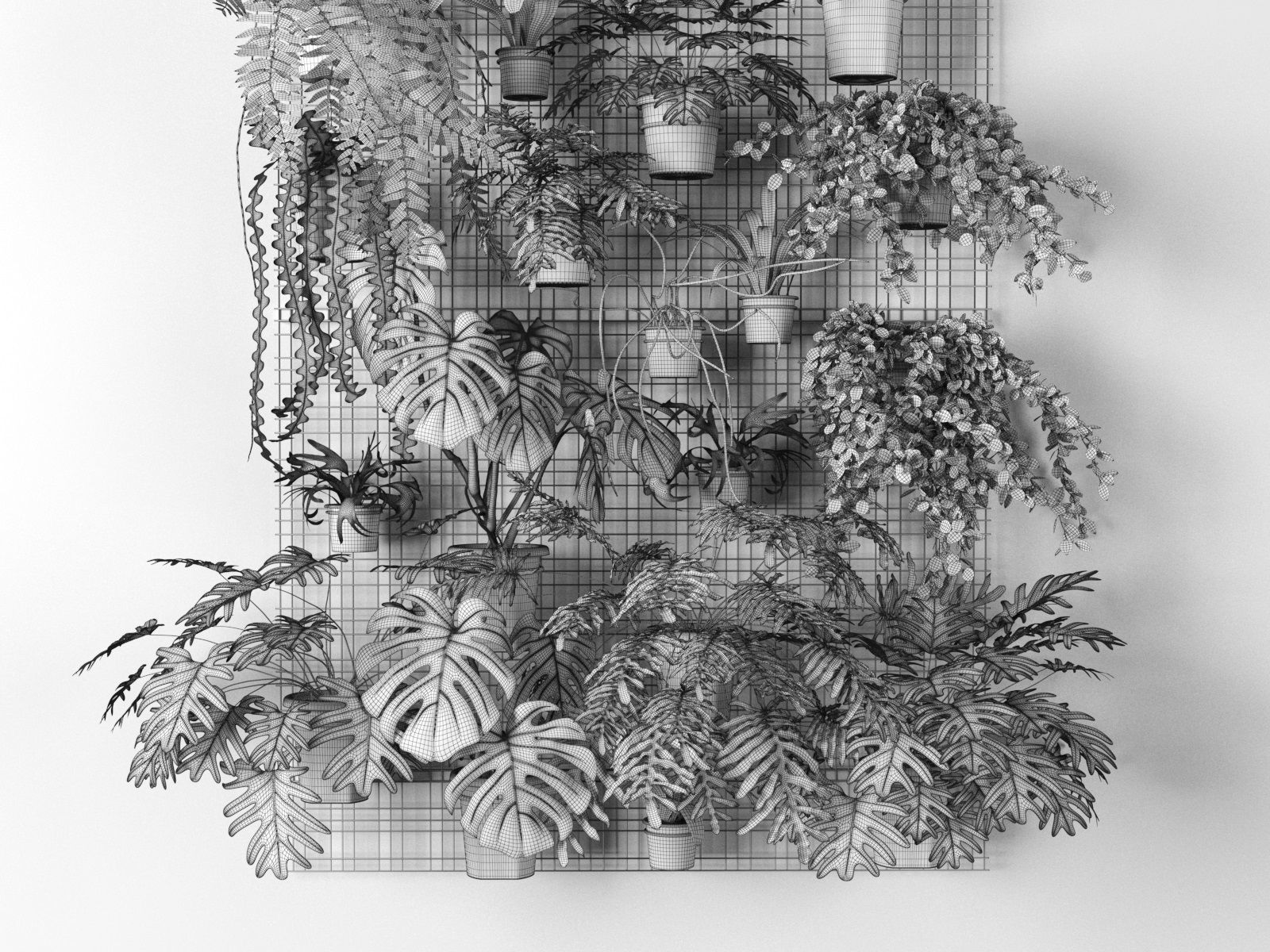 Wall Grid with Pot Plants 3D model_6
