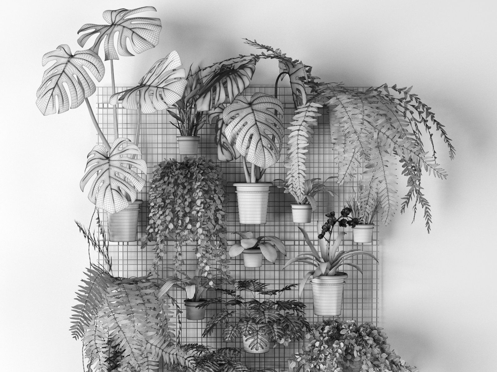 Wall Grid with Pot Plants 3D model_5