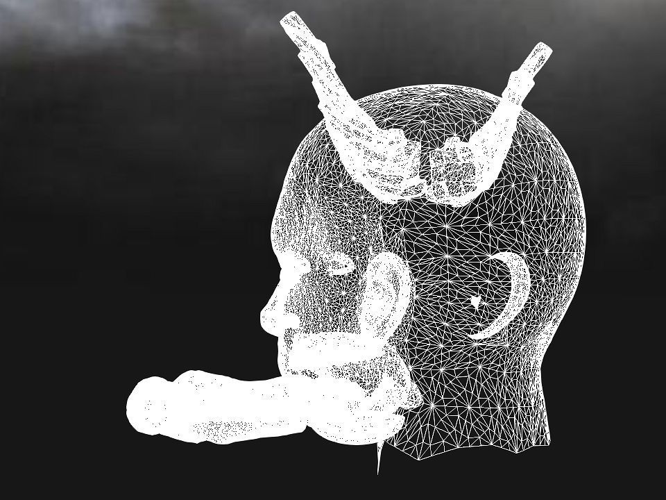 Golden demon head terrain Low-poly 3D model_64