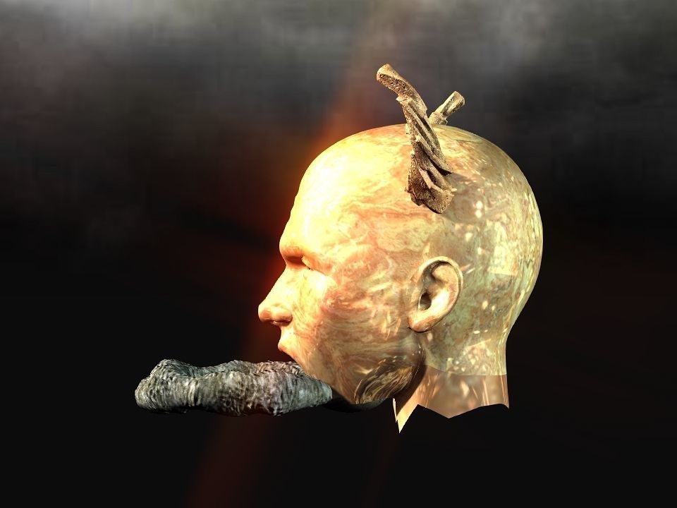 Golden demon head terrain Low-poly 3D model_28