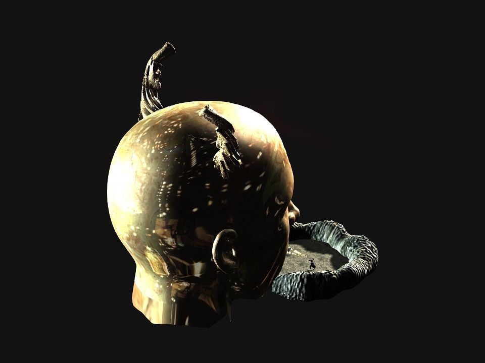 Golden demon head terrain Low-poly 3D model_52