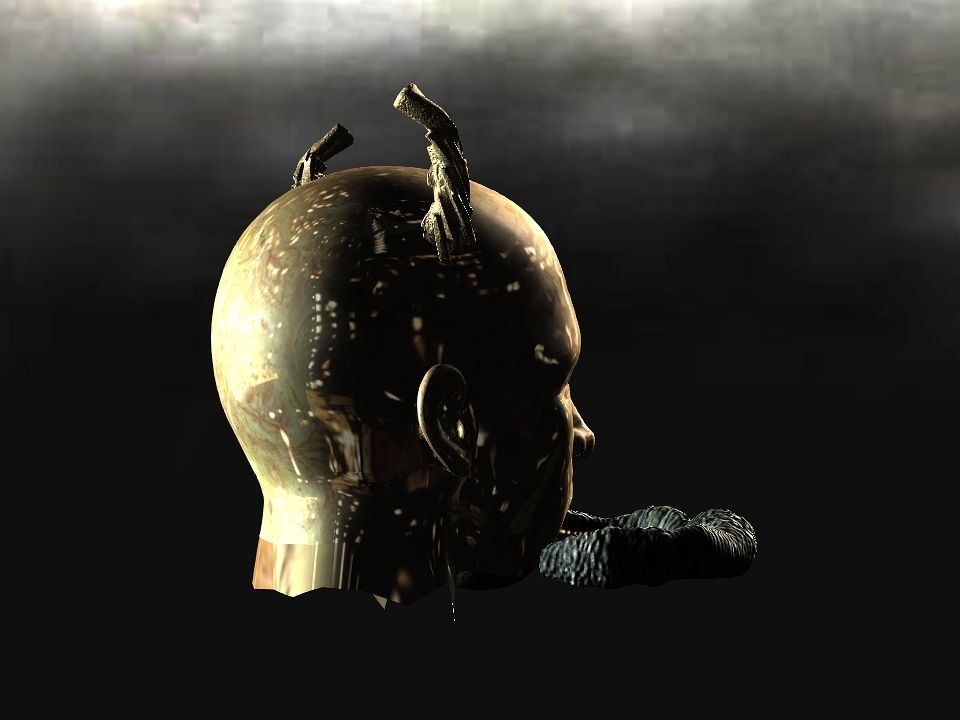 Golden demon head terrain Low-poly 3D model_34
