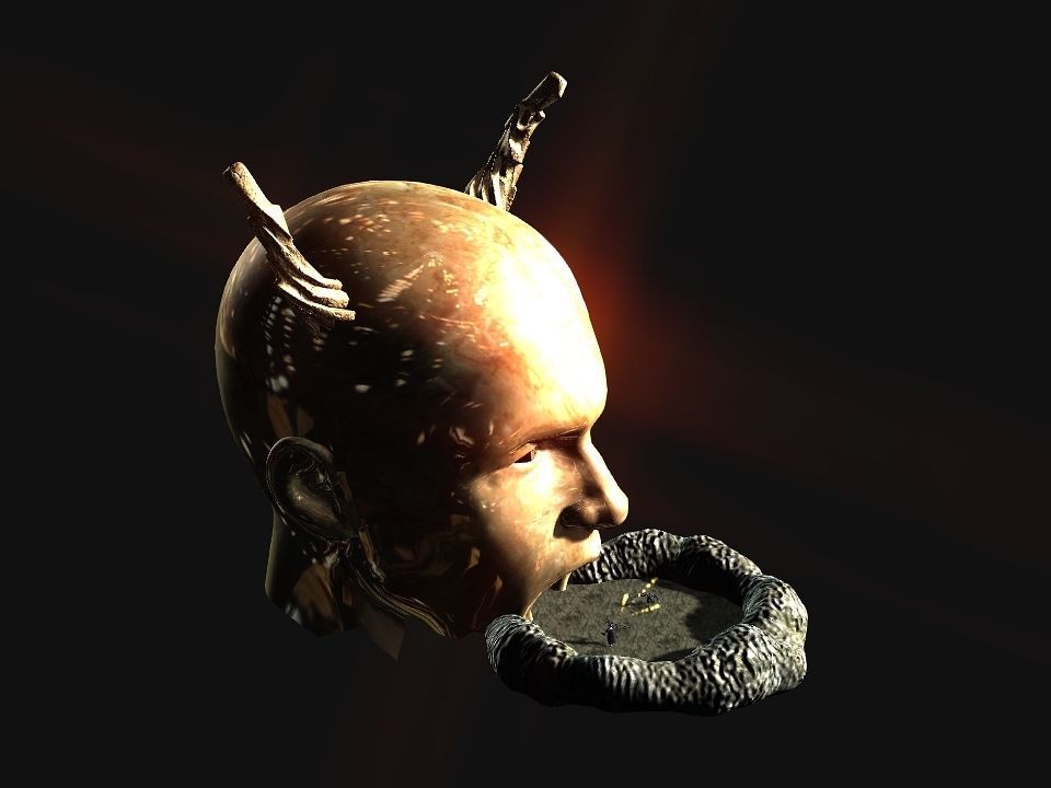 Golden demon head terrain Low-poly 3D model_54