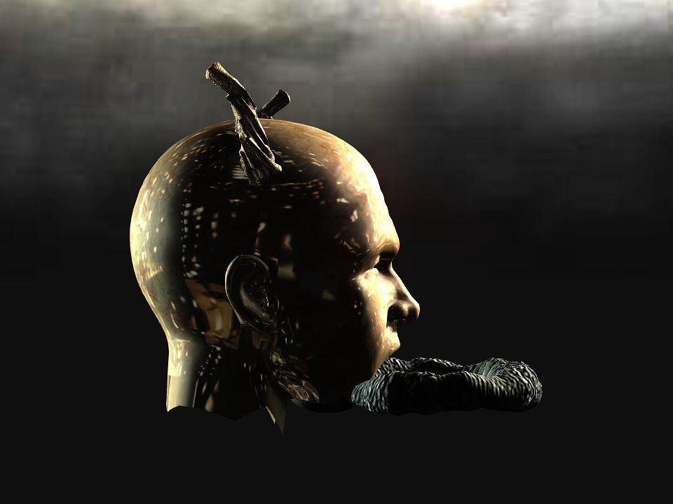 Golden demon head terrain Low-poly 3D model_35