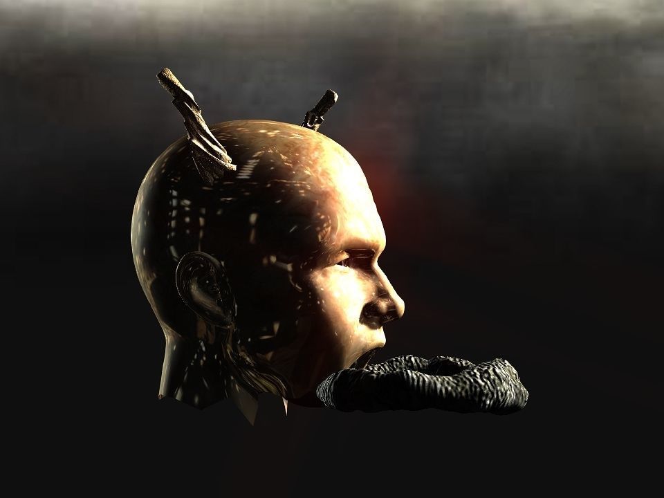 Golden demon head terrain Low-poly 3D model_36