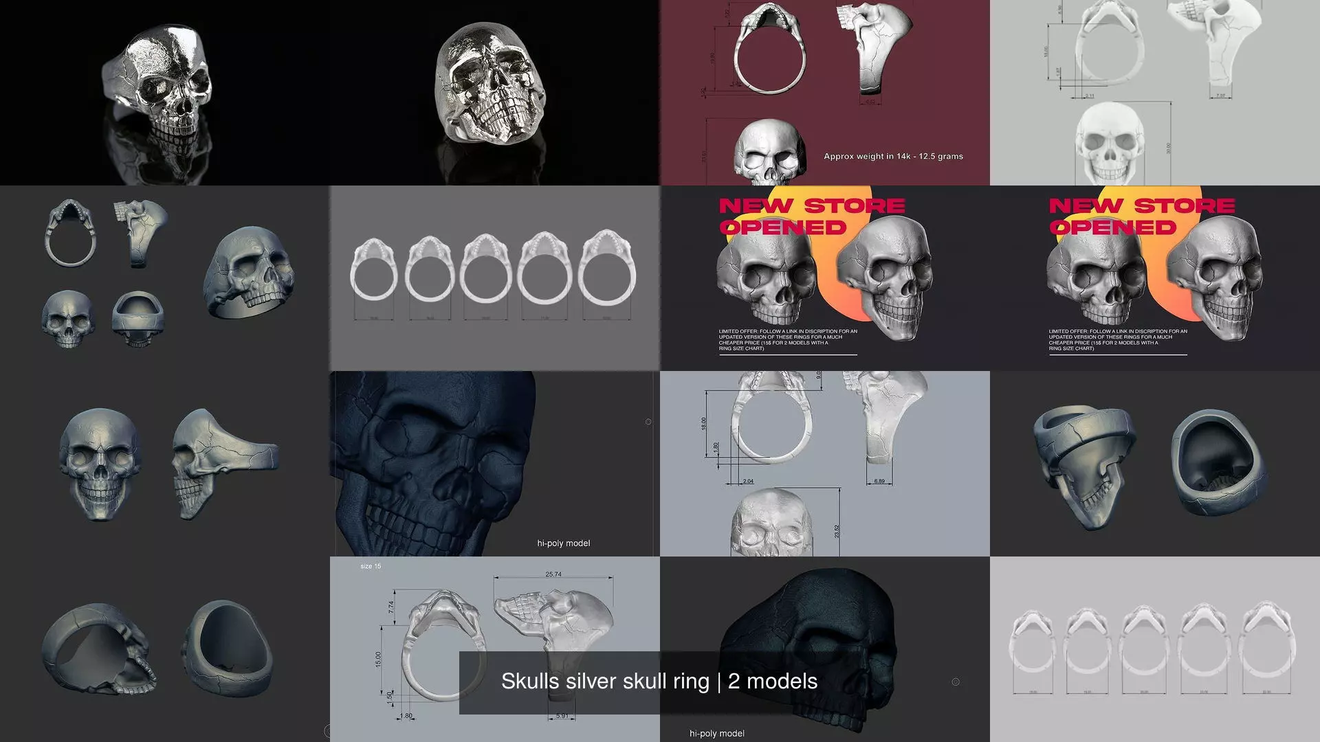 Skulls silver skull ring 3D Model Collection_2