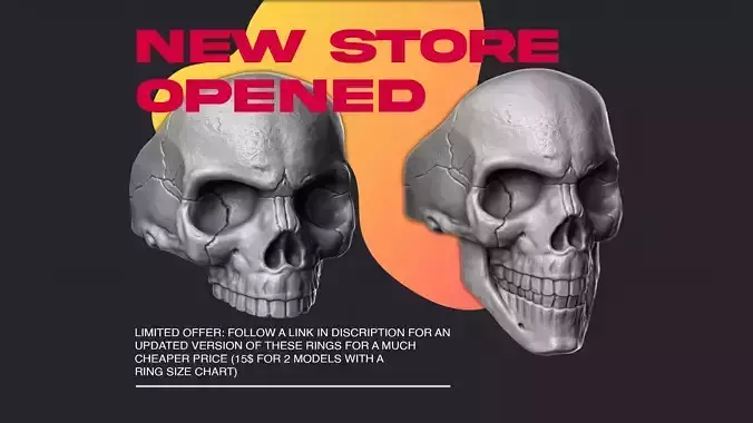 Skulls silver skull ring 3D Model Collection