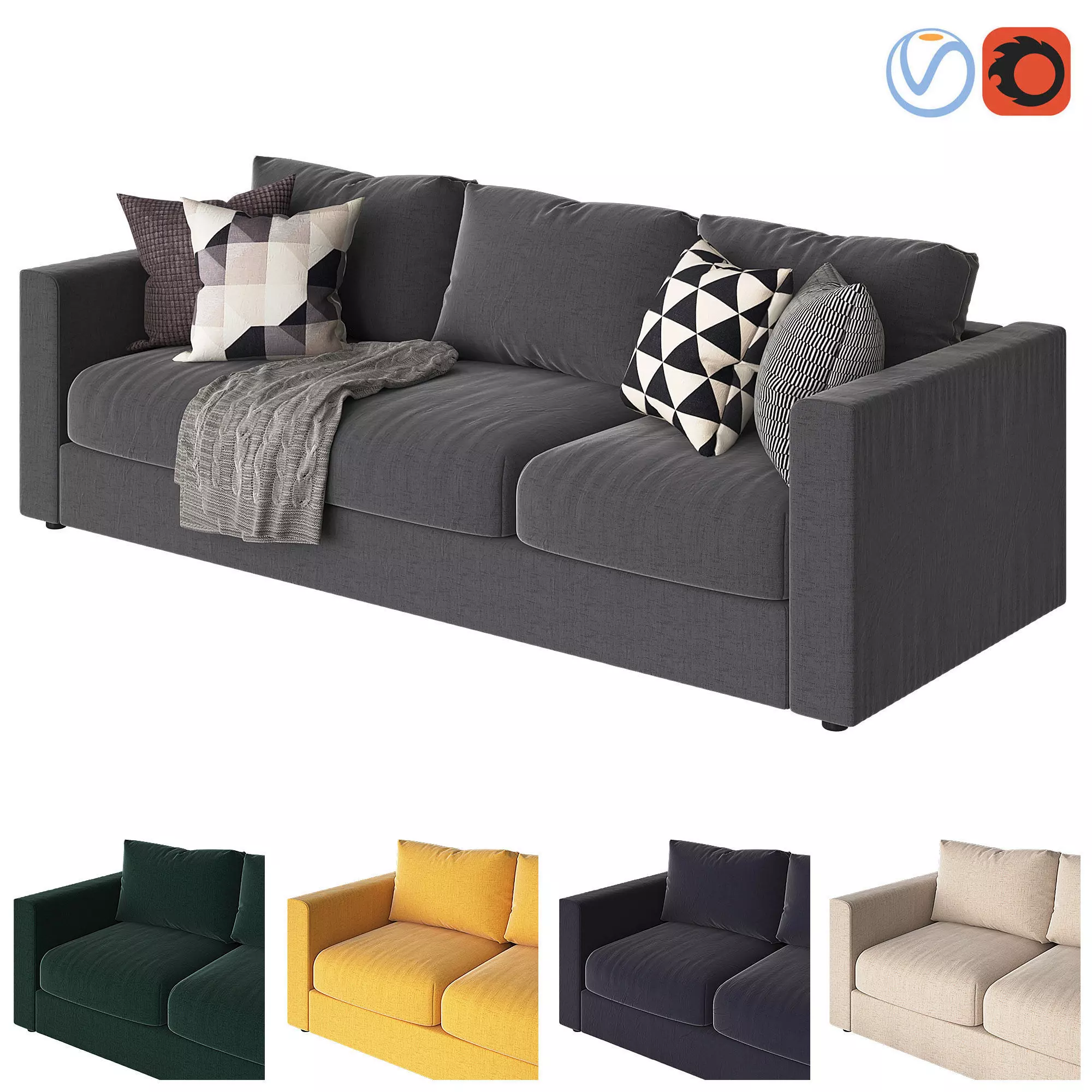 Vimle 3 emerald velvet sofa 3D model_0