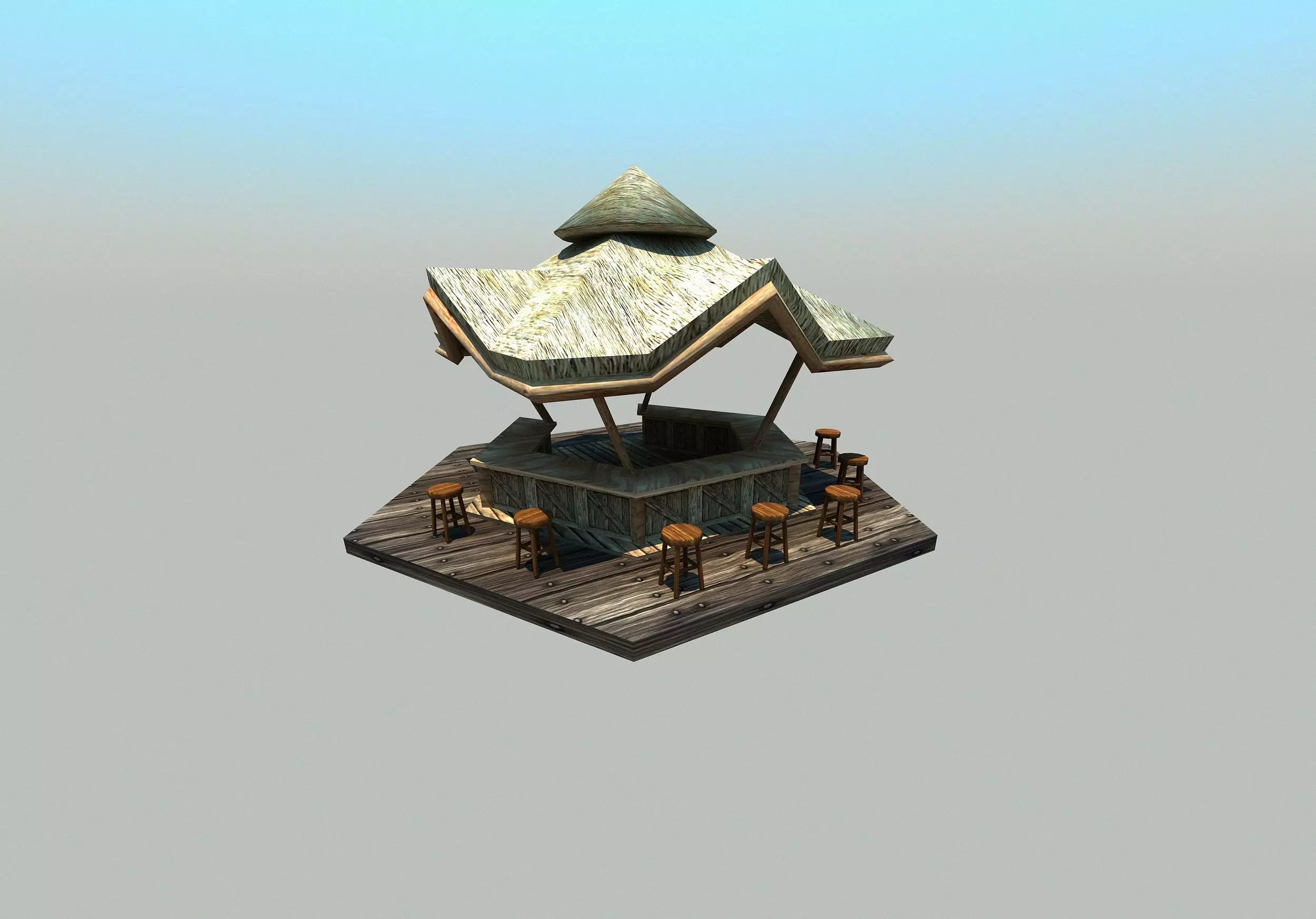 Beach bar - Low poly Low-poly 3D model_0