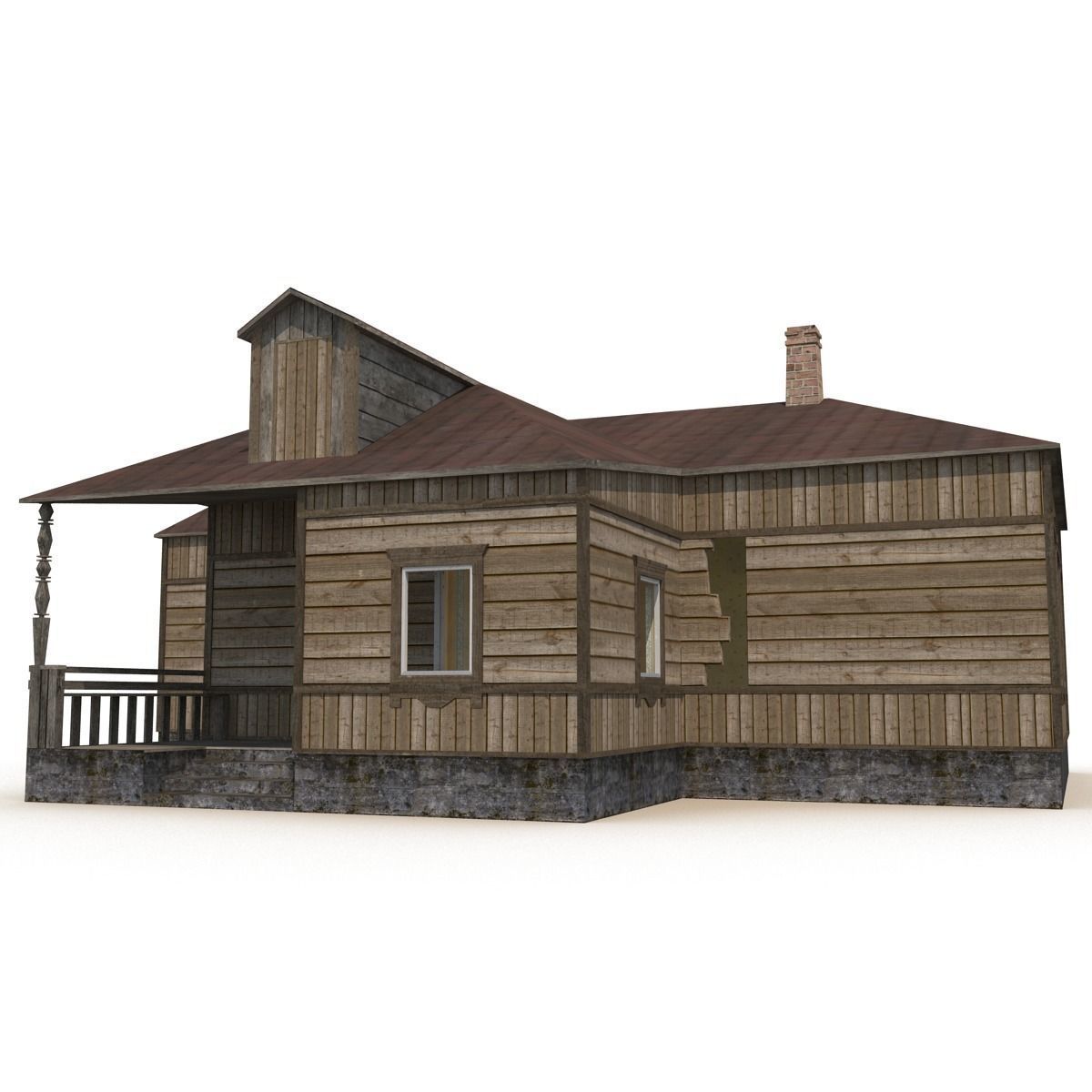 Old Wooden House Low-poly 3D model_2