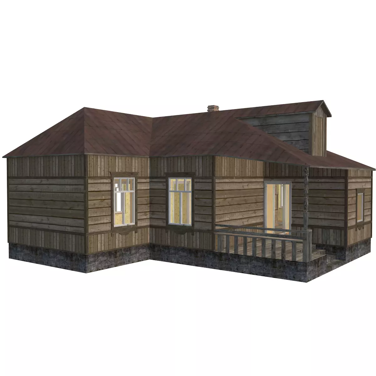Old Wooden House Low-poly 3D model_0