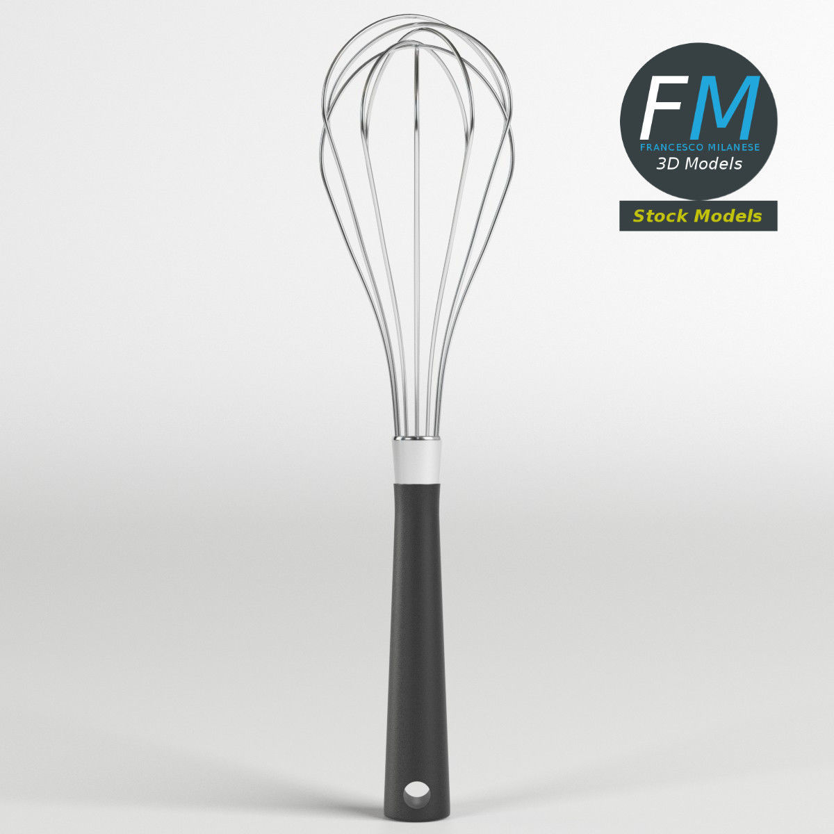 Kitchen whisk with a black handle 3D model_3