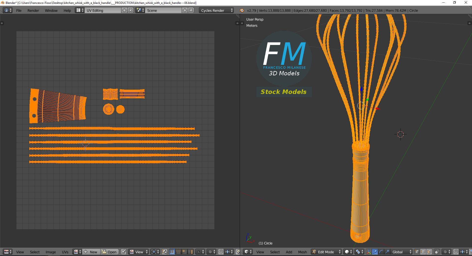 Kitchen whisk with a black handle 3D model_10
