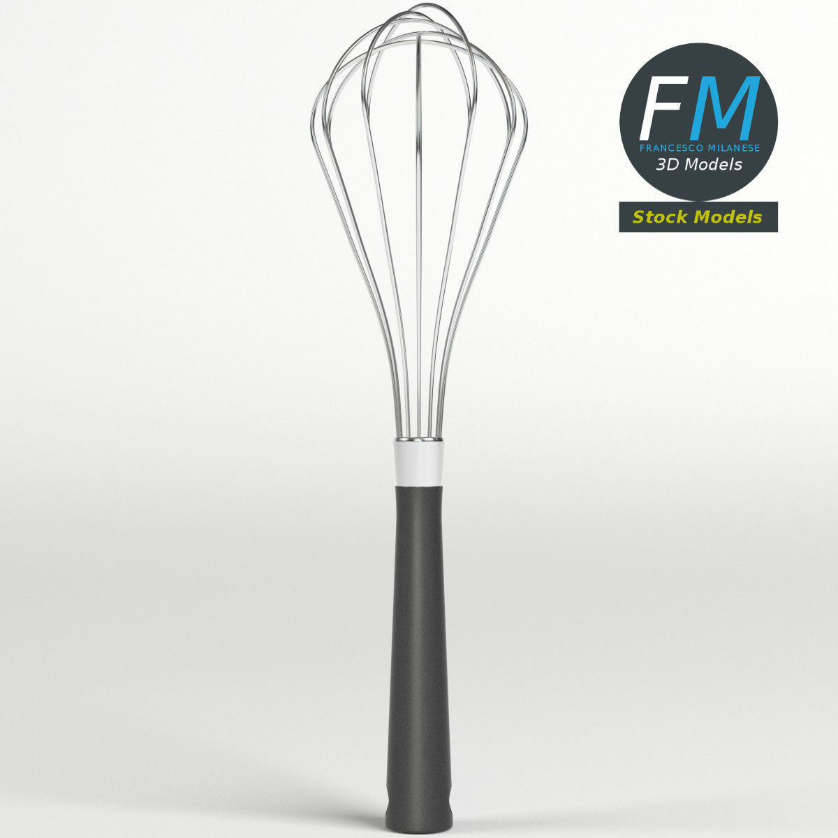 Kitchen whisk with a black handle 3D model_4