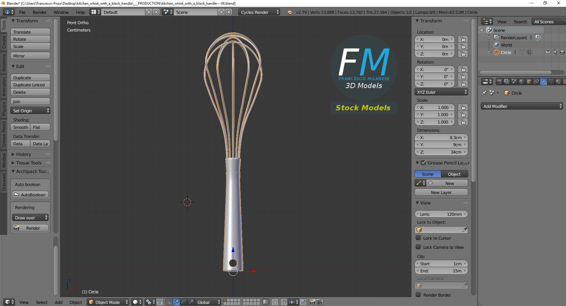 Kitchen whisk with a black handle 3D model_9