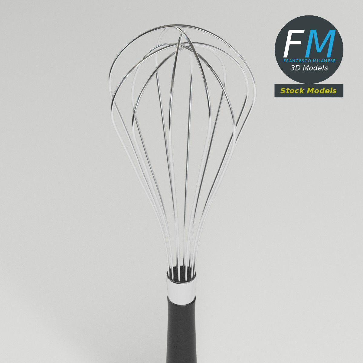 Kitchen whisk with a black handle 3D model_2