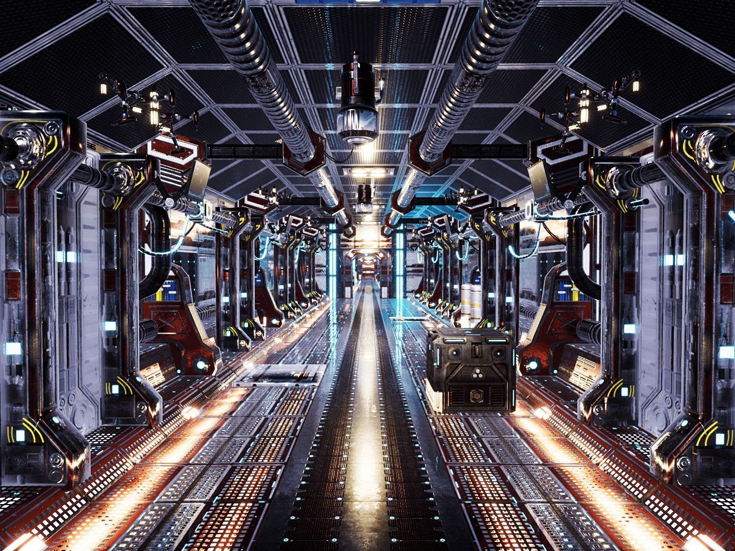 Red Corridor for Unreal Low-poly 3D model_3