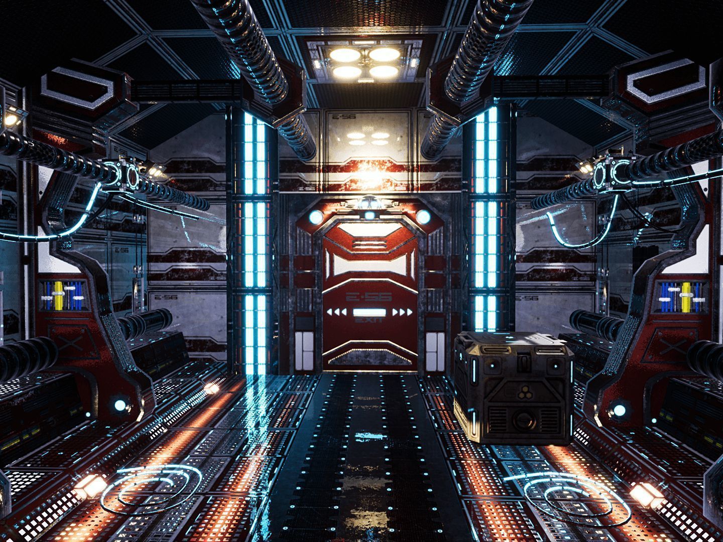 Red Corridor for Unreal Low-poly 3D model_2