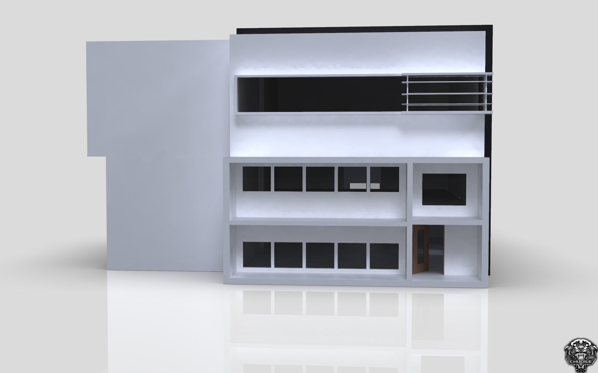 Modern Building House Low-poly 3D model_7