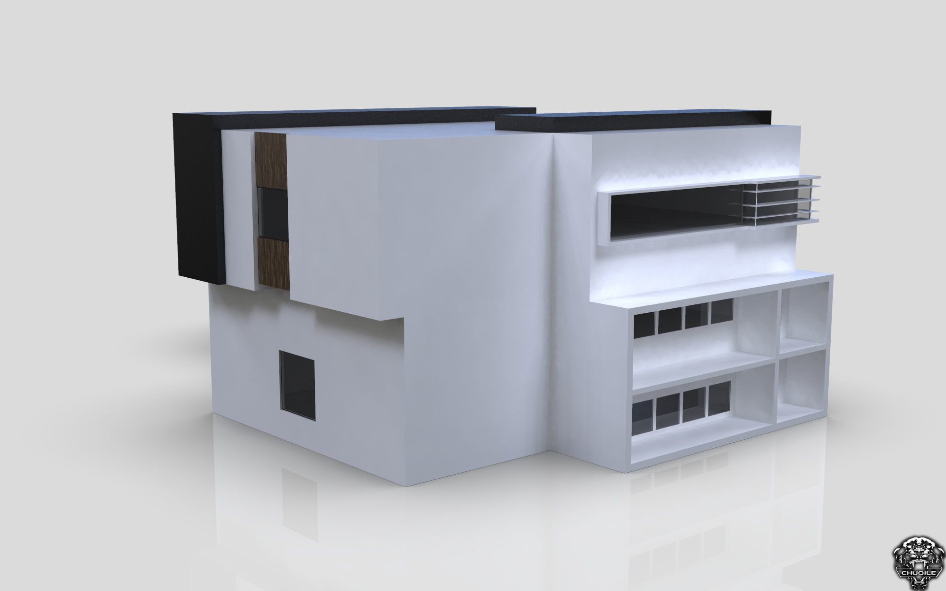 Modern Building House Low-poly 3D model_1