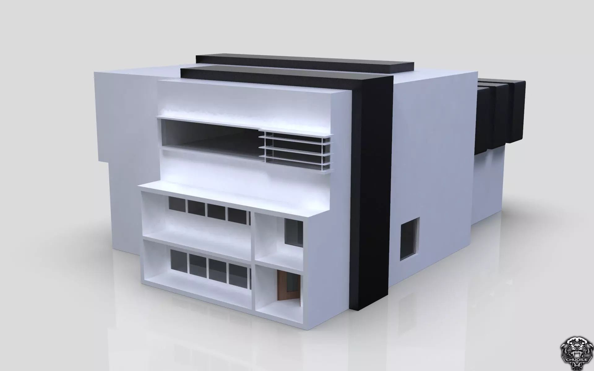 Modern Building House Low-poly 3D model_0