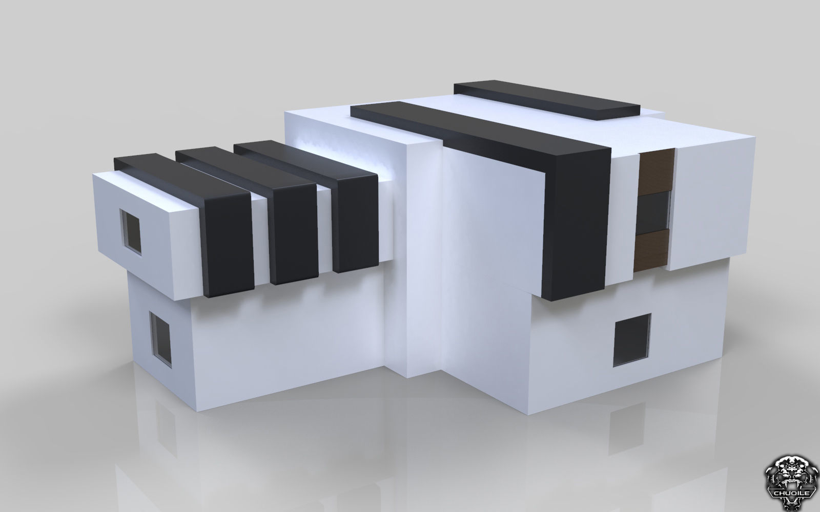 Modern Building House Low-poly 3D model_2