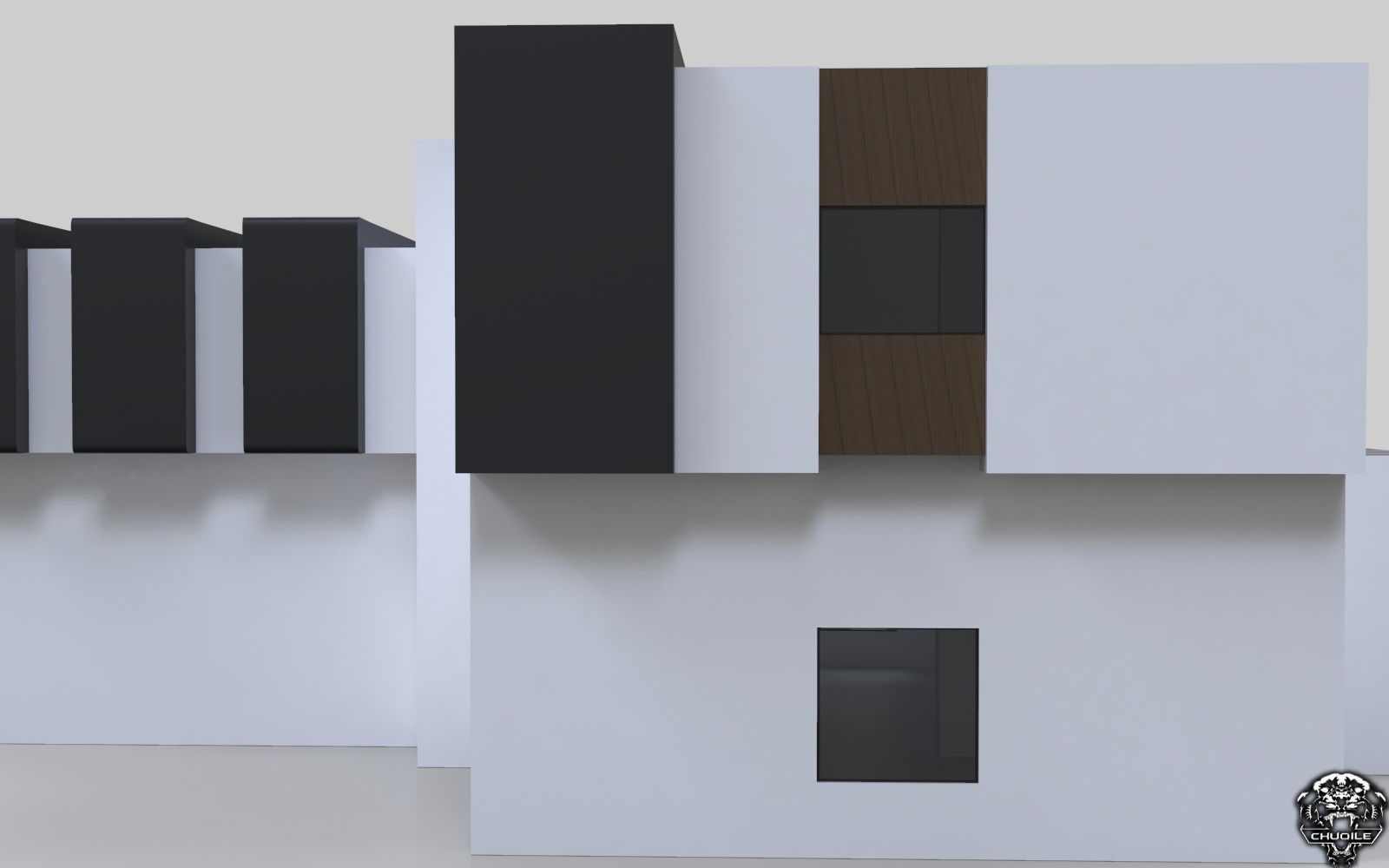 Modern Building House Low-poly 3D model_8