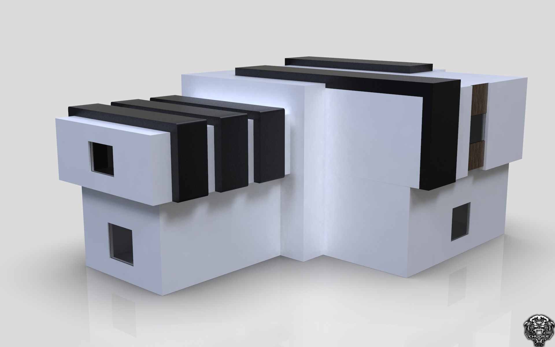 Modern Building House Low-poly 3D model_5