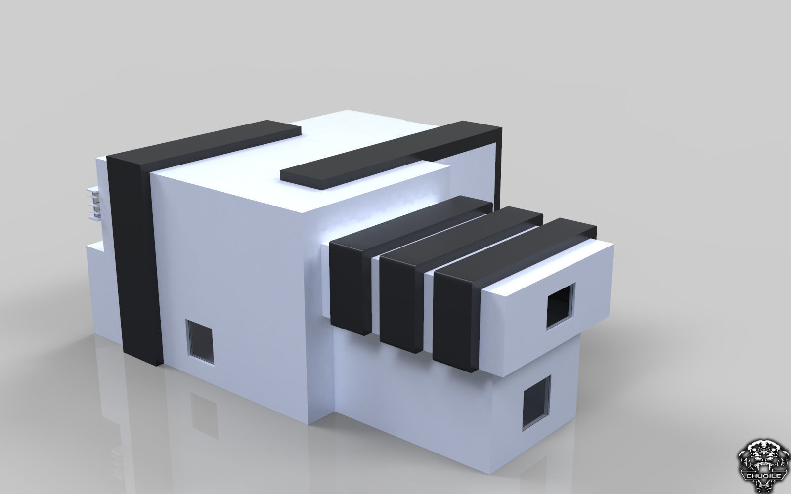 Modern Building House Low-poly 3D model_3