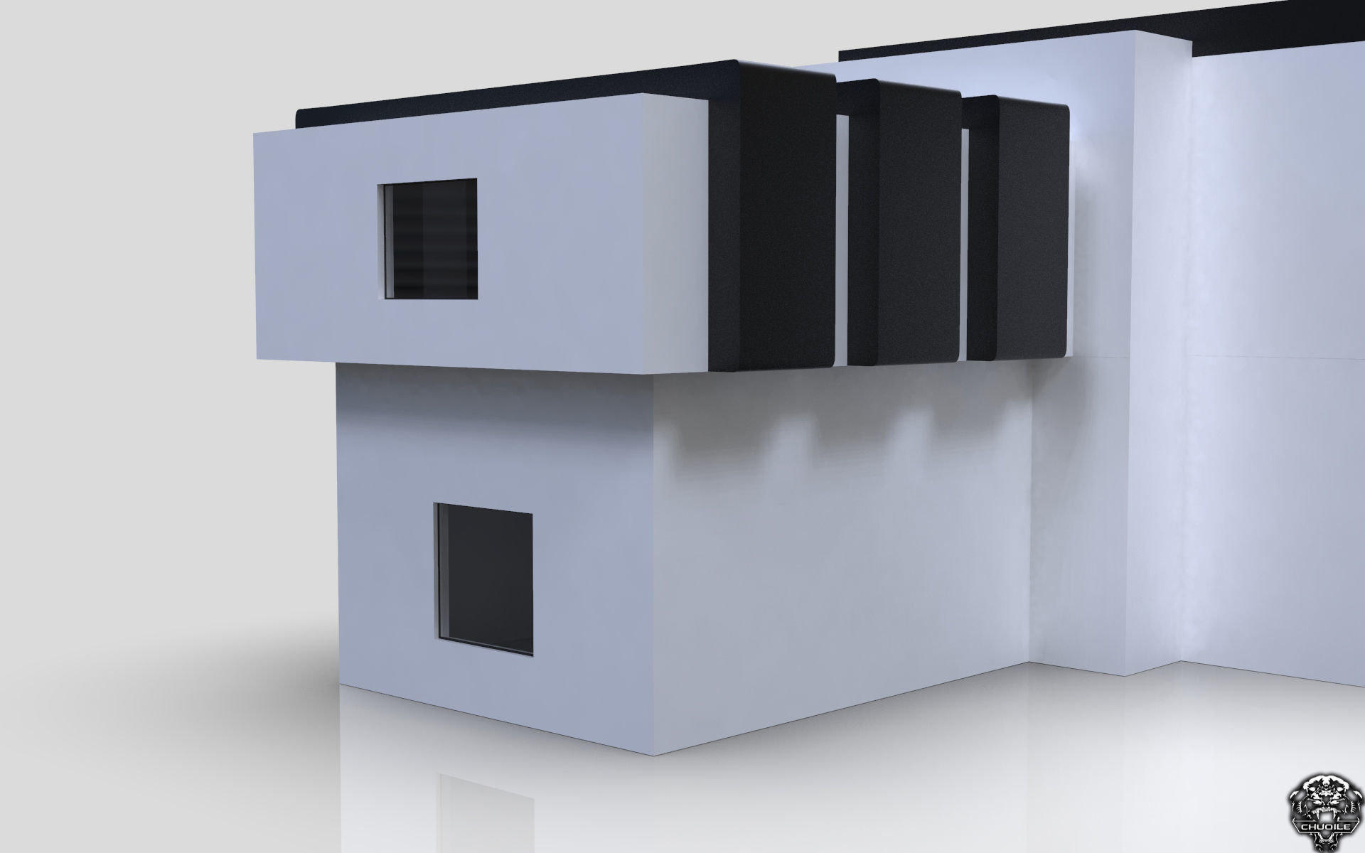 Modern Building House Low-poly 3D model_6