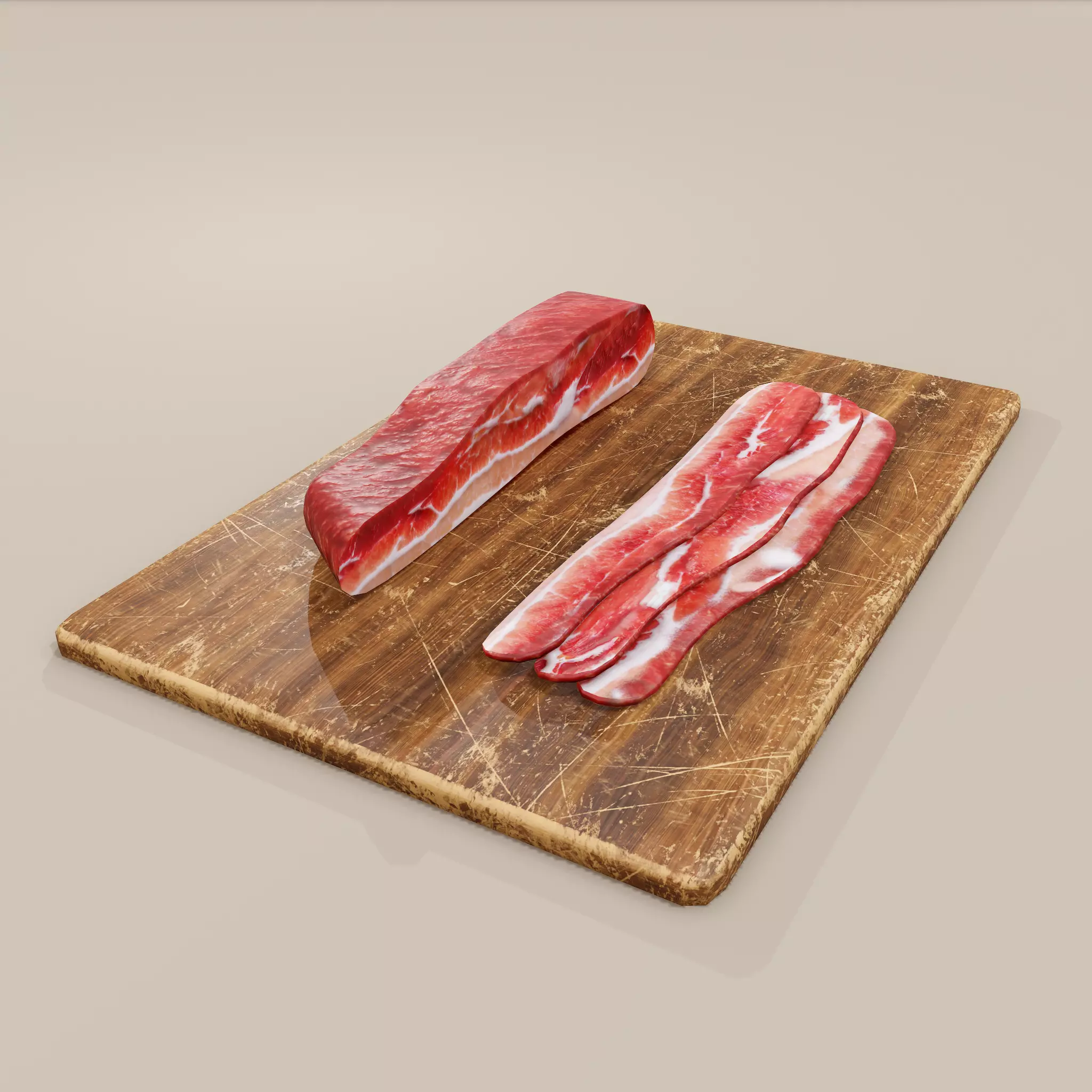 Bacon on Cutting Board Low-poly 3D model