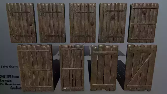doors pair of wooden Low-poly 3D model