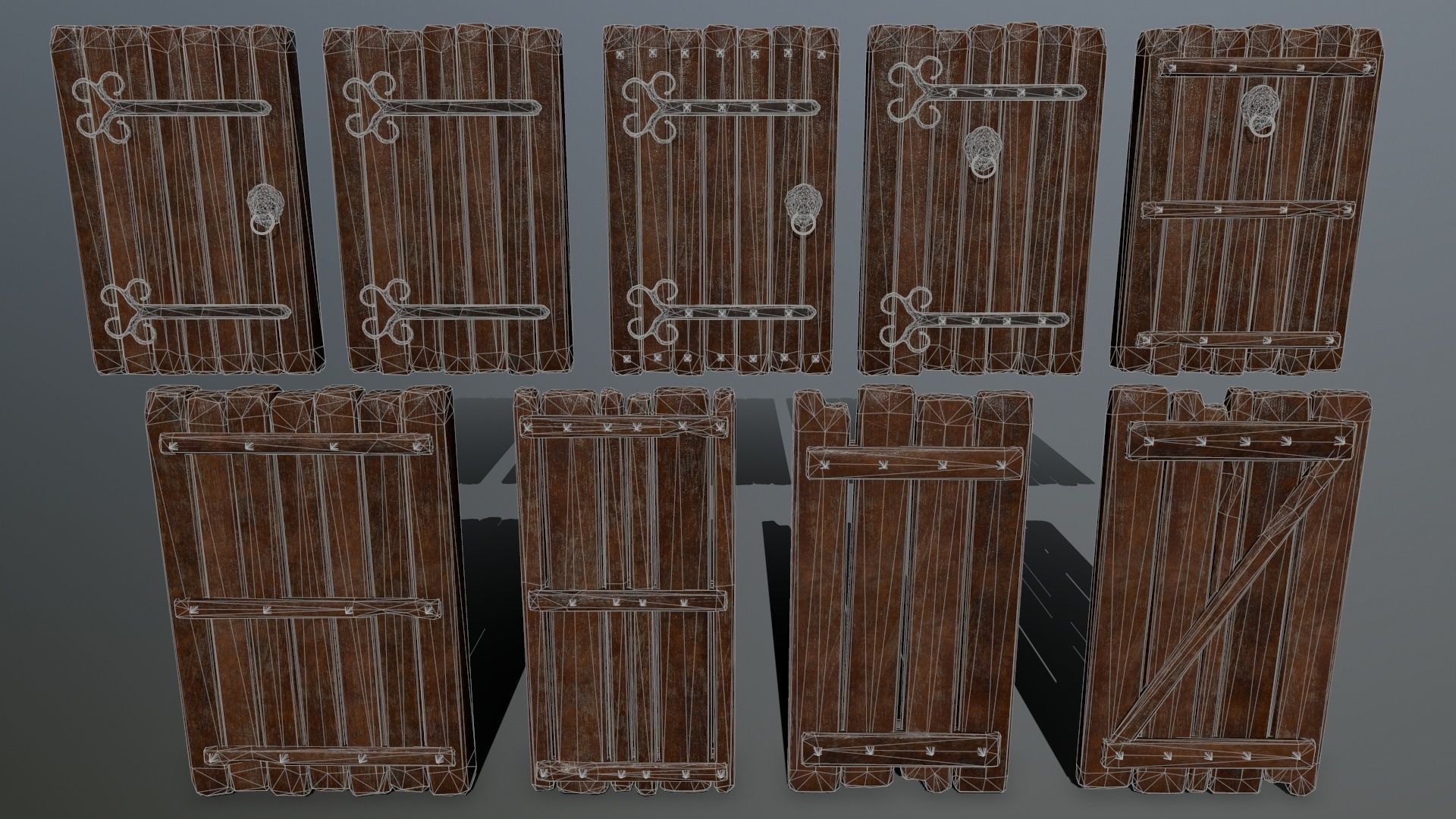 doors set of wooden Low-poly 3D model_10