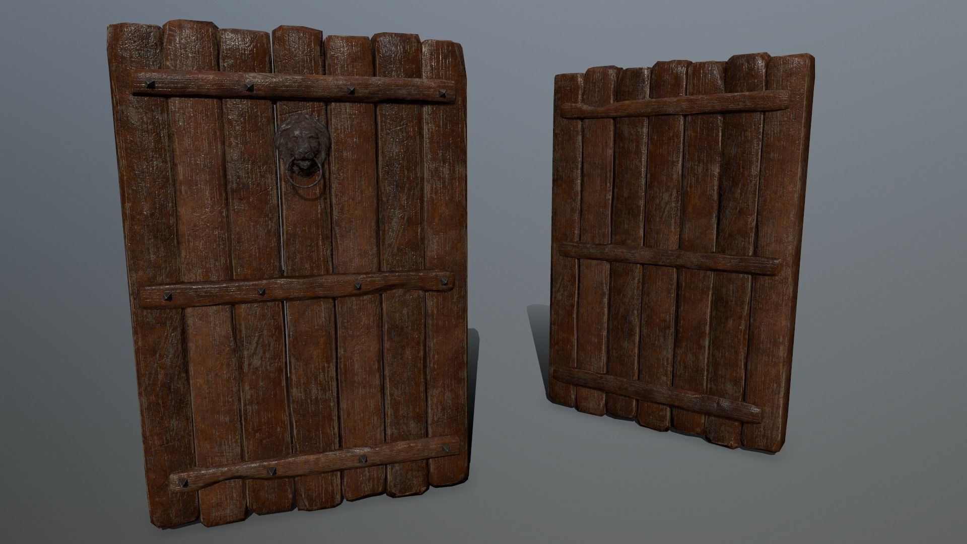 doors set of wooden Low-poly 3D model_5