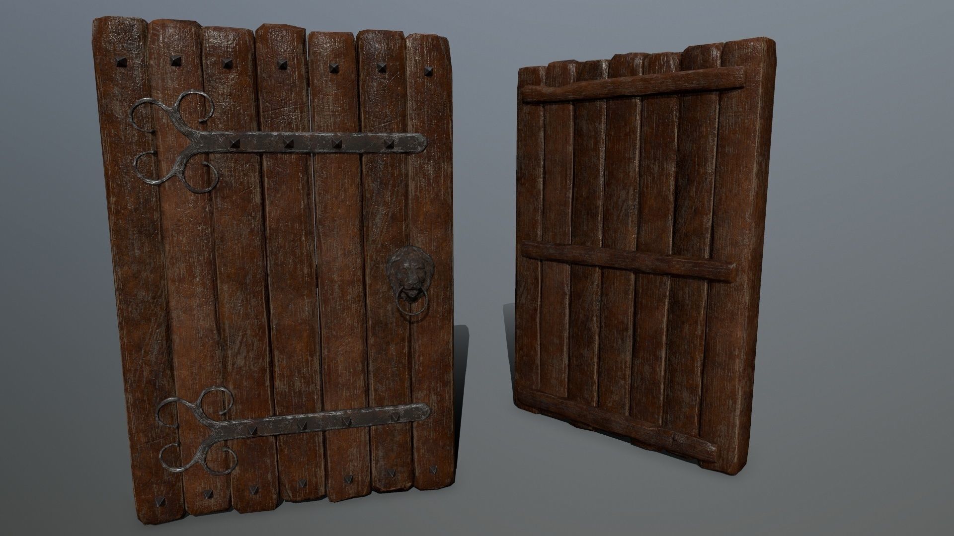 doors set of wooden Low-poly 3D model_1