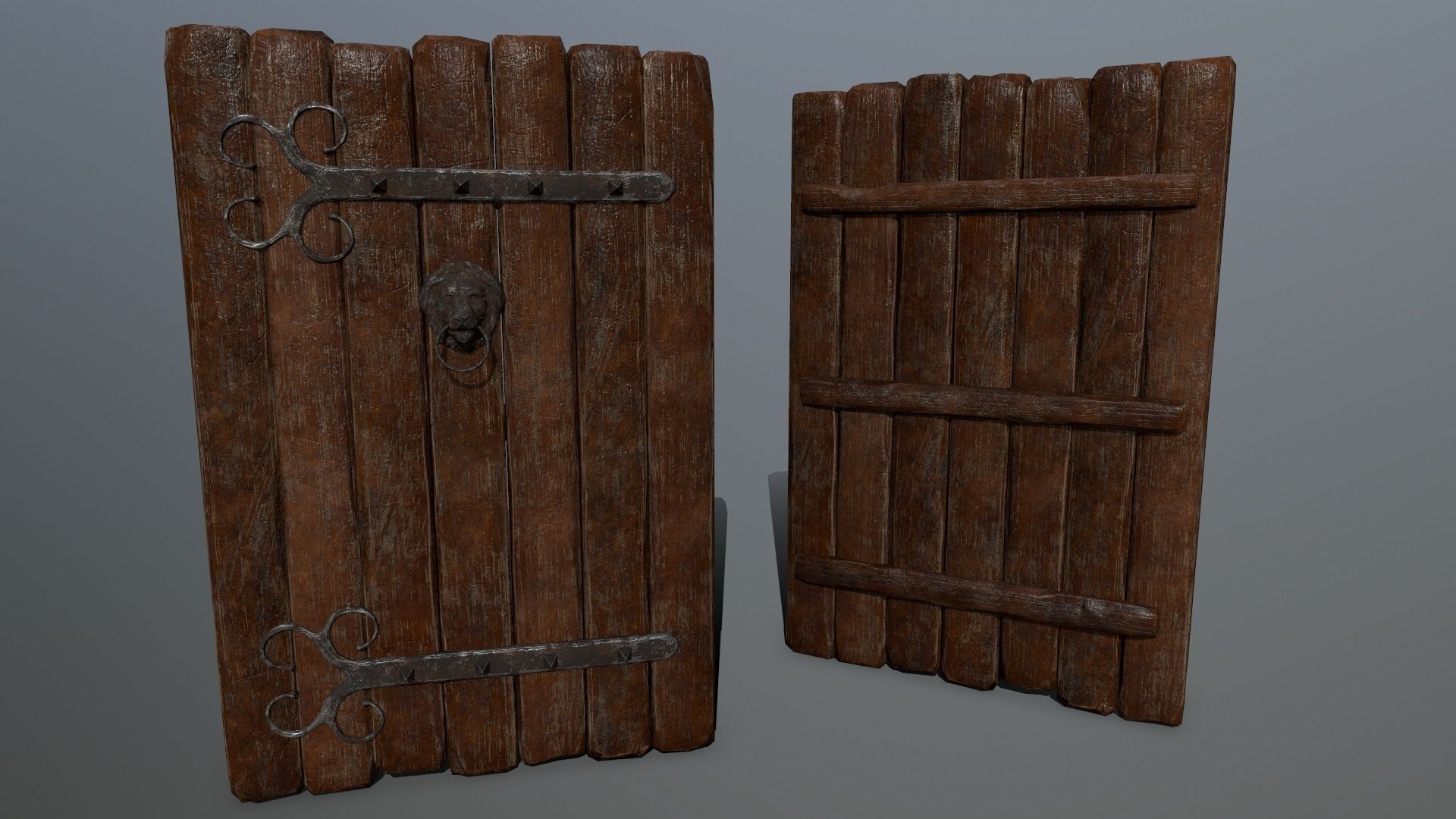 doors set of wooden Low-poly 3D model_4