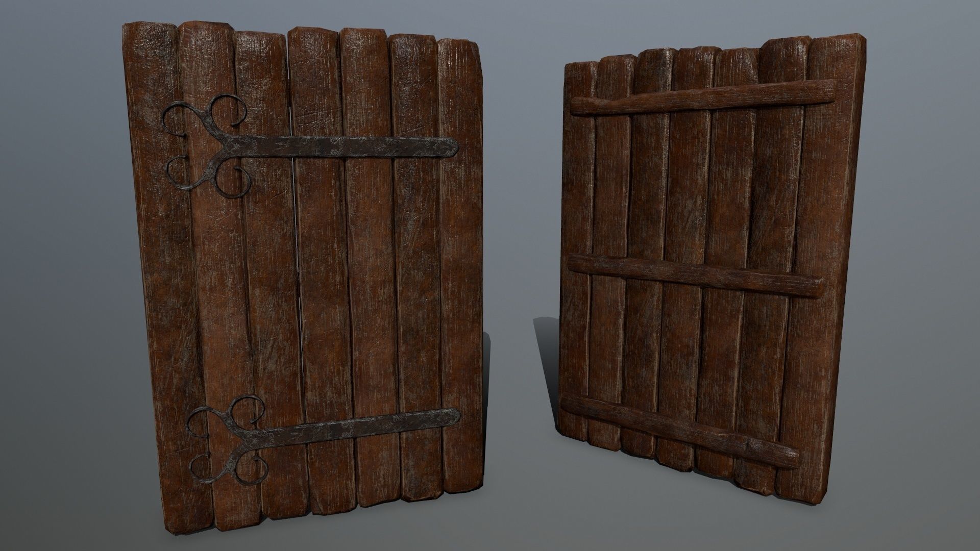 doors set of wooden Low-poly 3D model_3