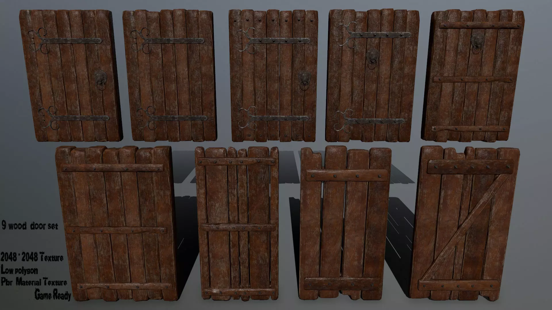 doors set of wooden Low-poly 3D model_0