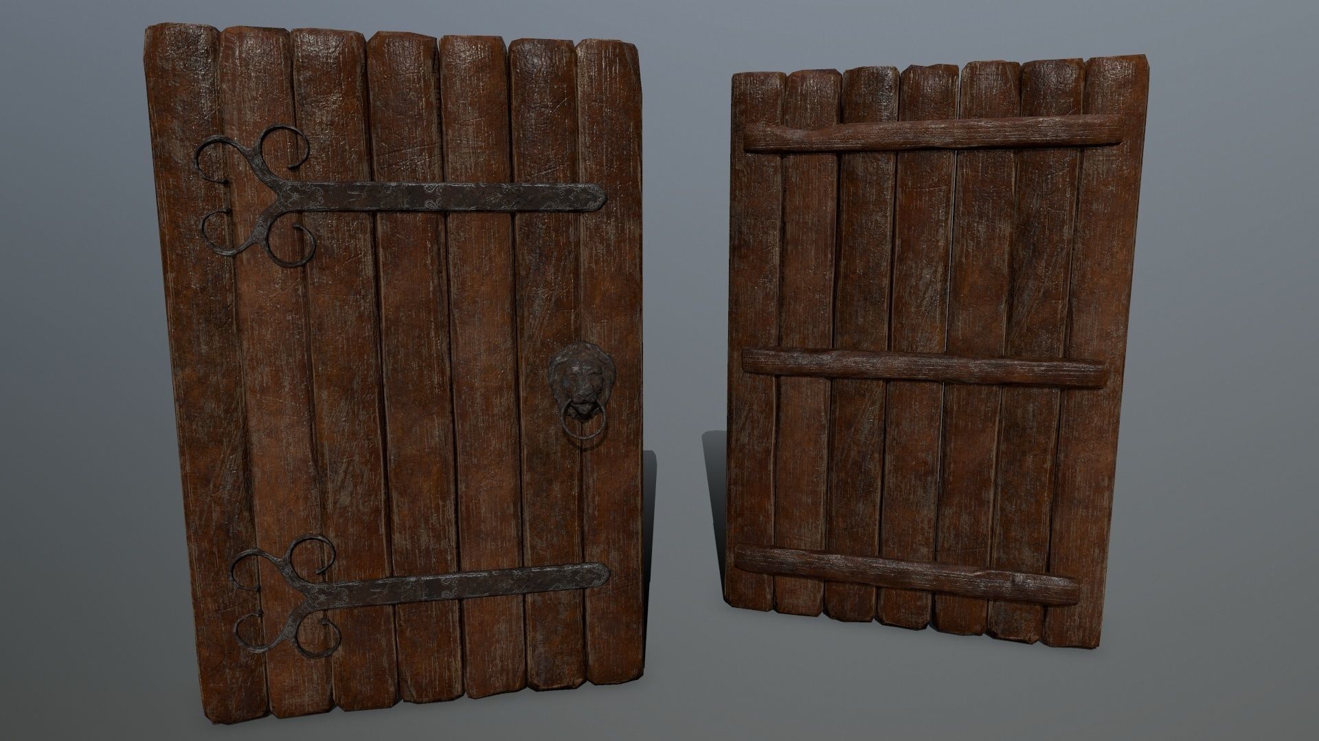 doors set of wooden Low-poly 3D model_2