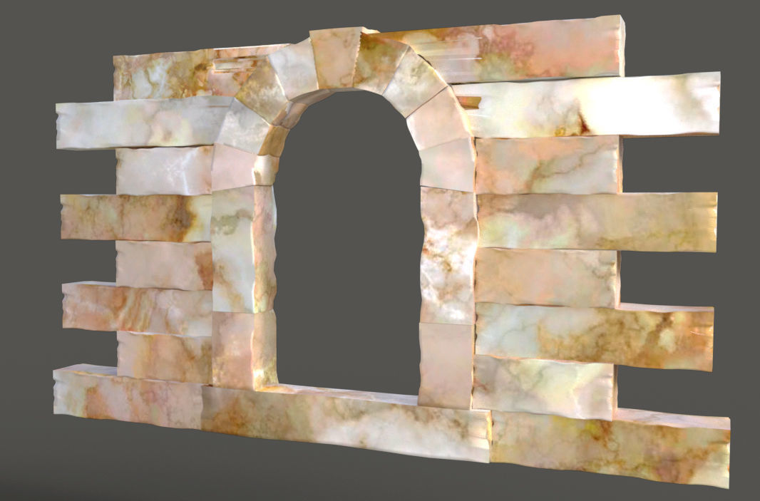 Arched stone window with blocks Free 3D model_1