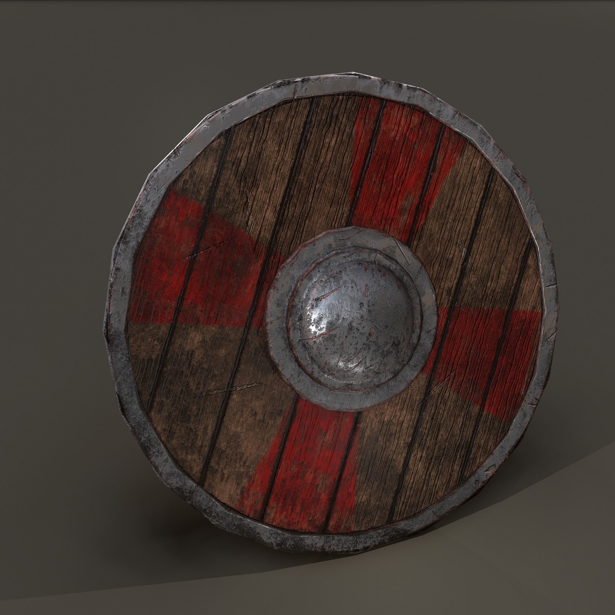 Wooden Shield Low-poly 3D model_5