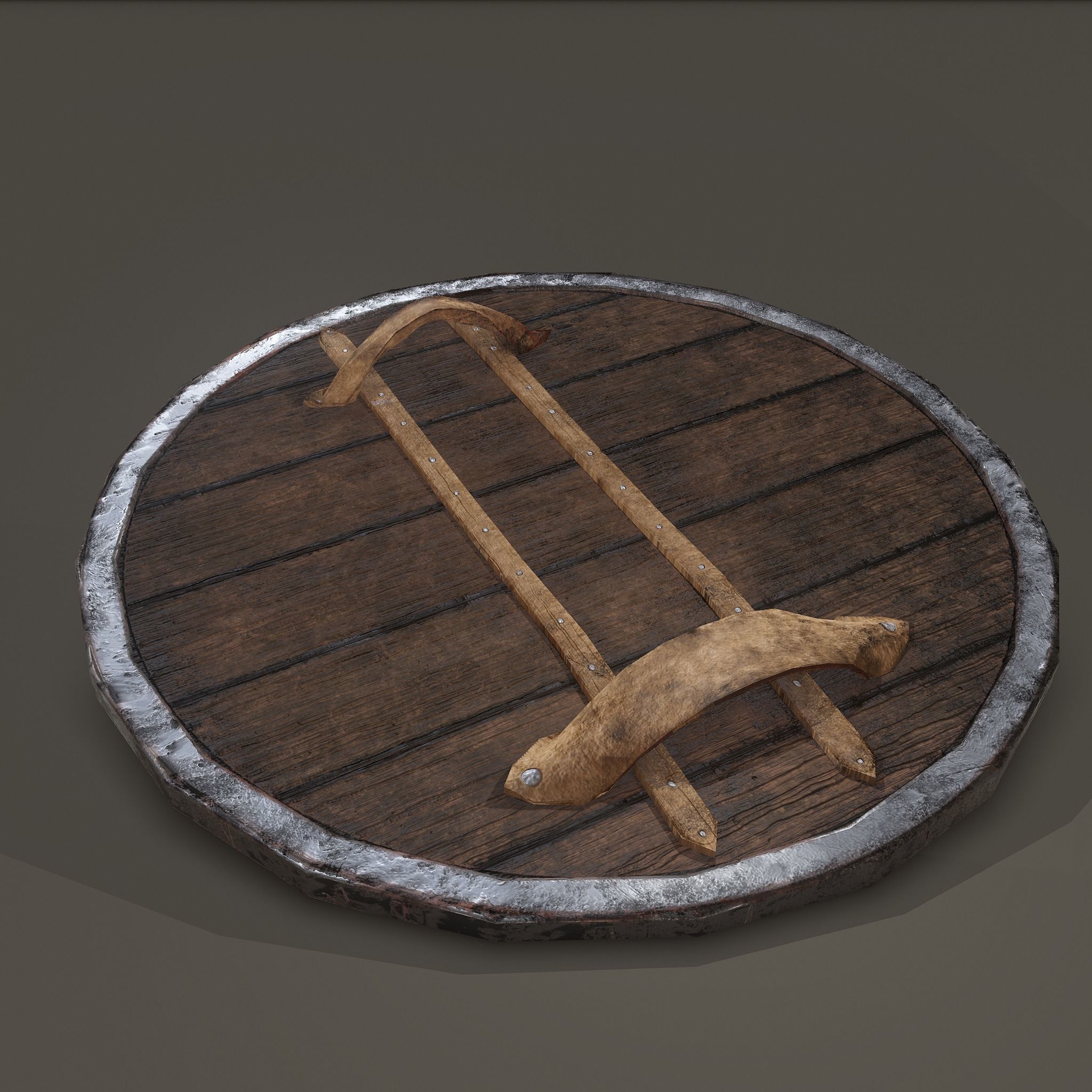 Wooden Shield Low-poly 3D model_9