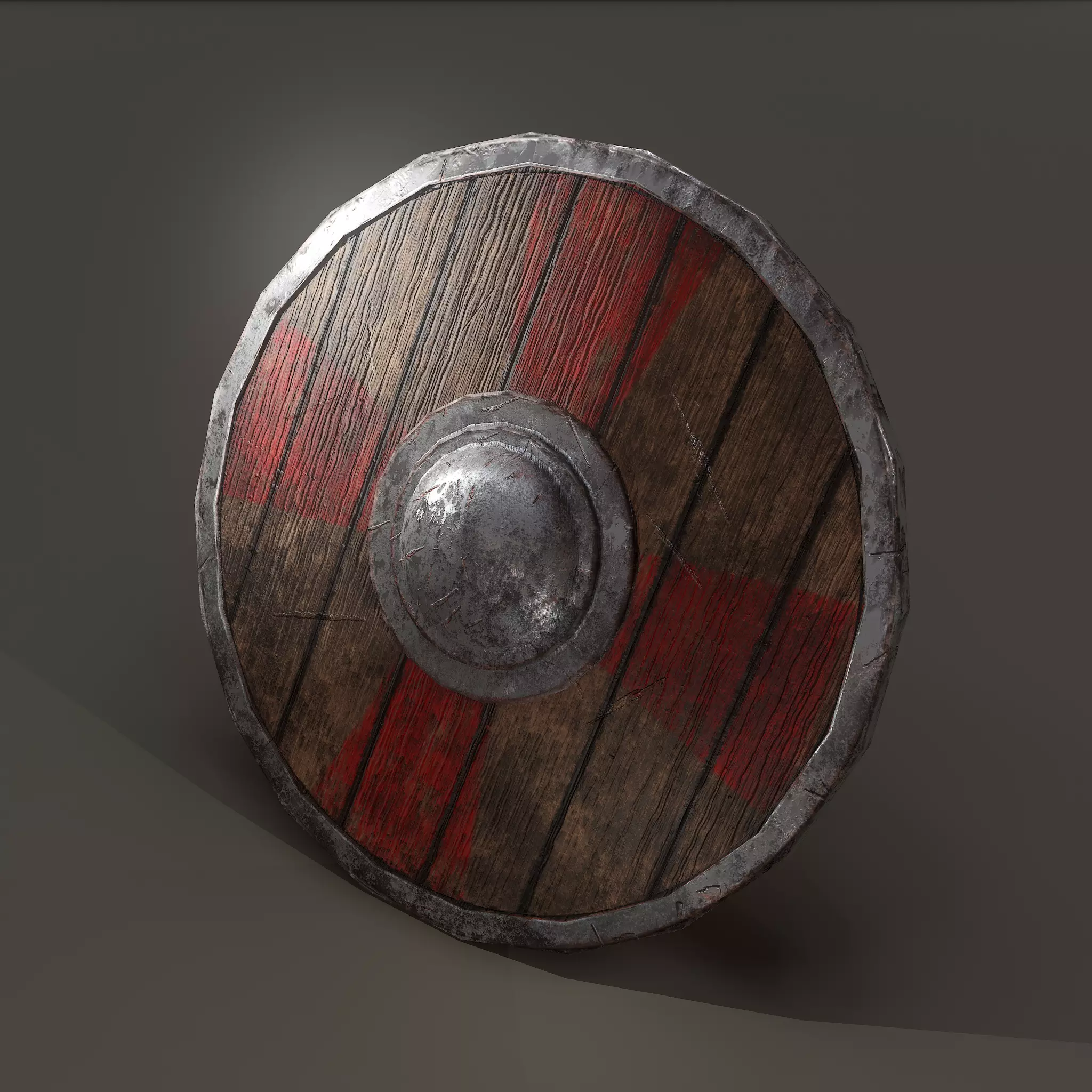 Wooden Shield Low-poly 3D model_0