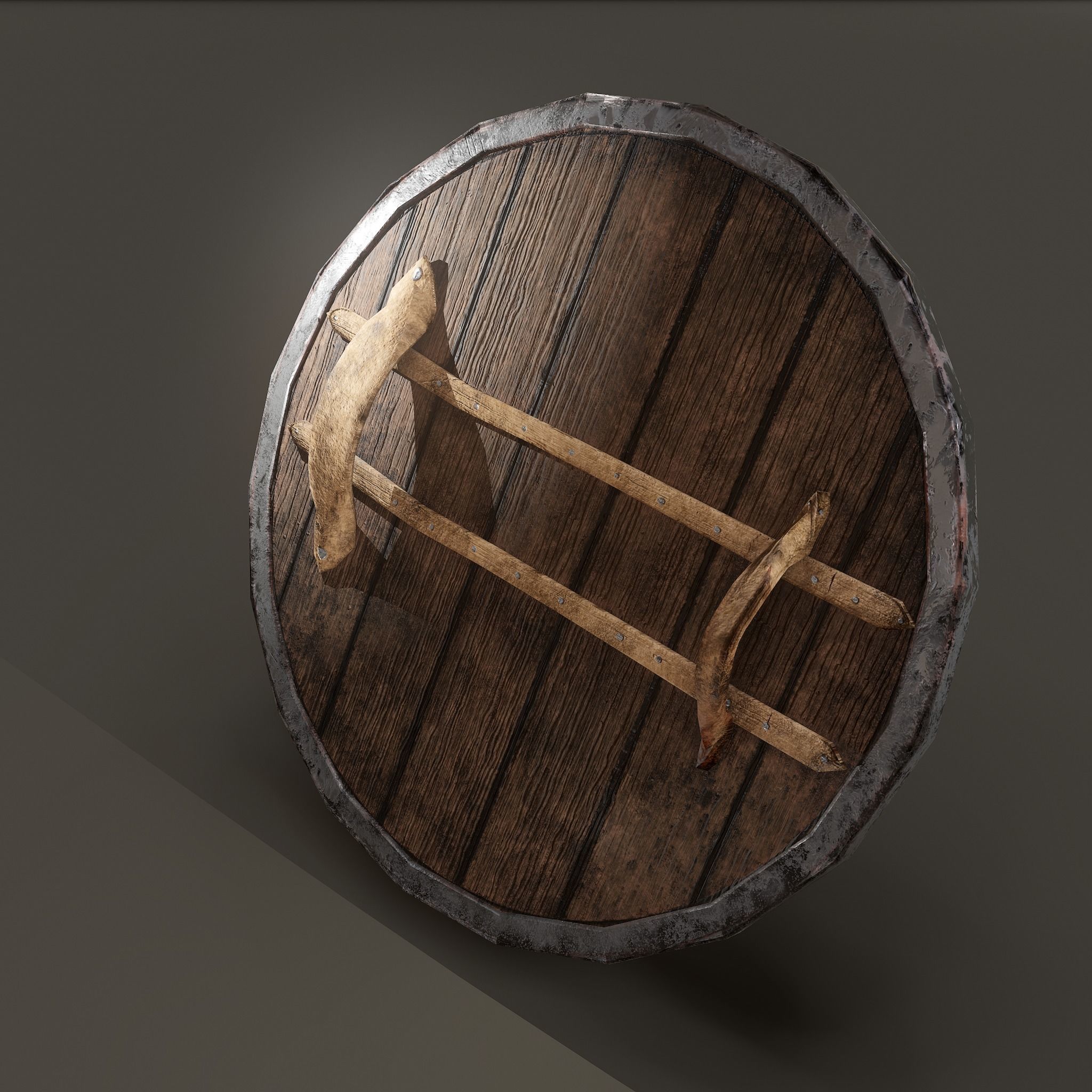 Wooden Shield Low-poly 3D model_6