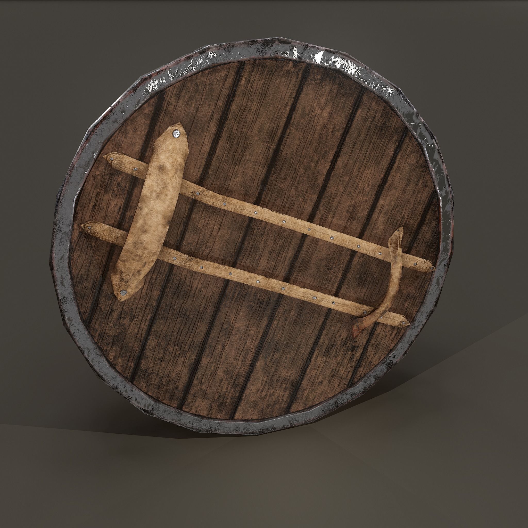 Wooden Shield Low-poly 3D model_4