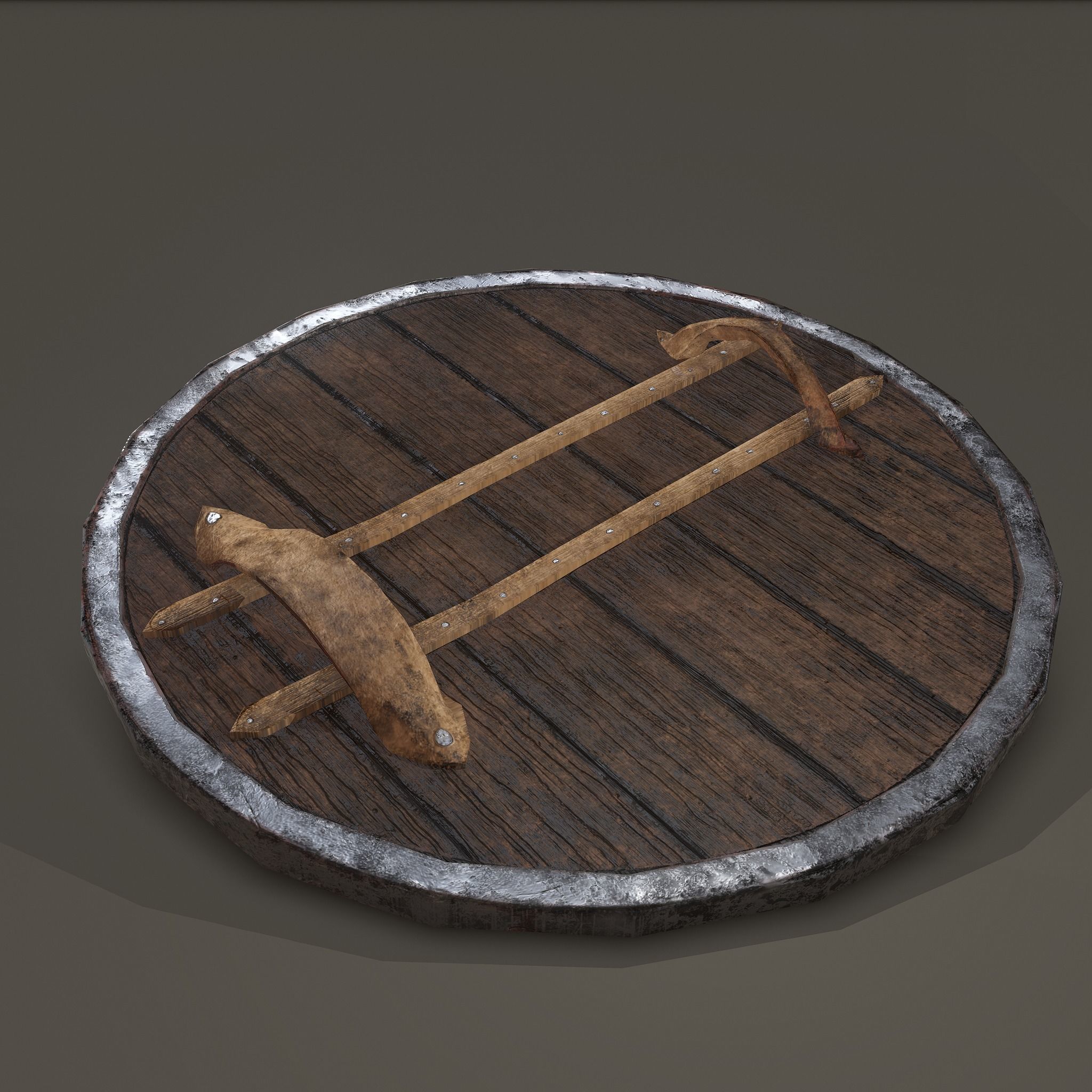 Wooden Shield Low-poly 3D model_10