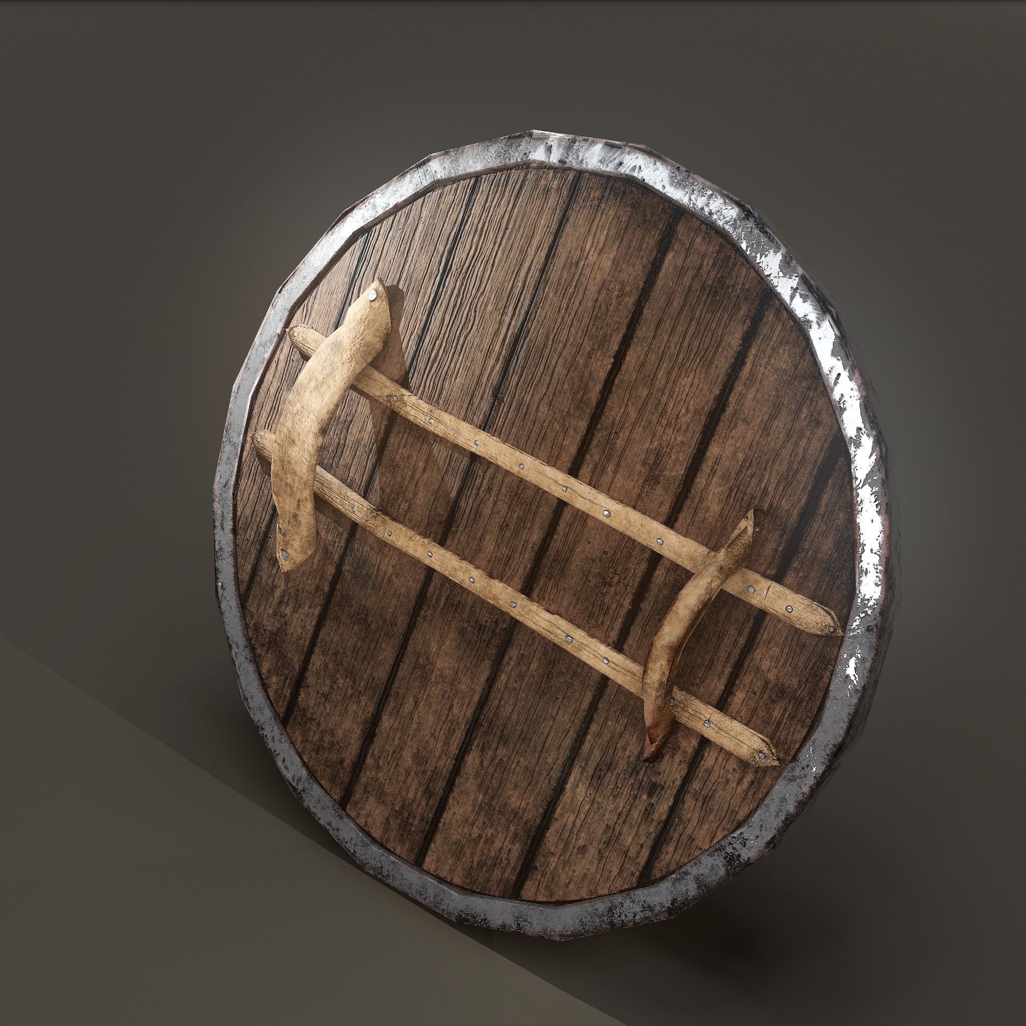 Wooden Shield Low-poly 3D model_2