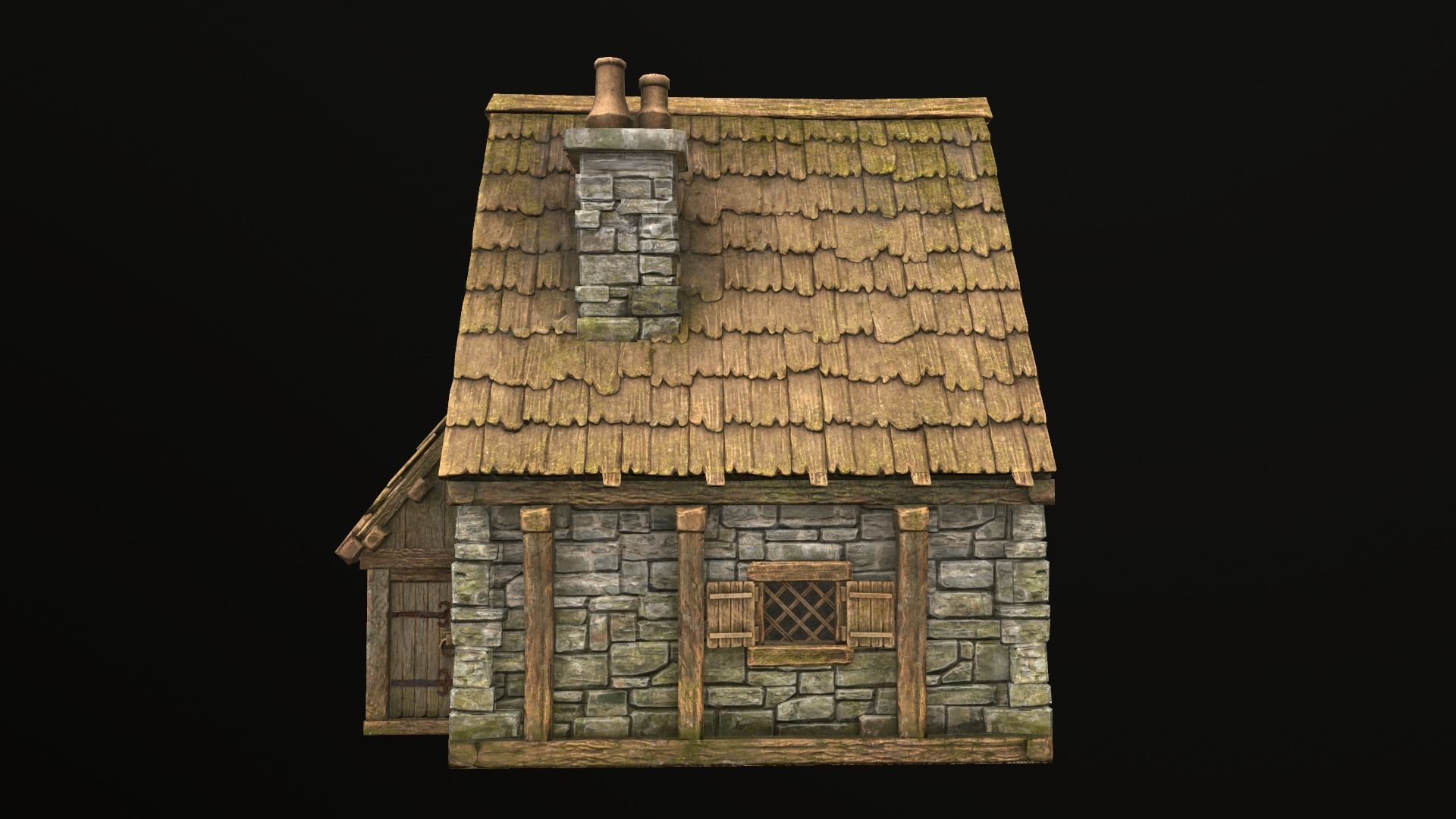 House wooden with roof Low-poly 3D model_18